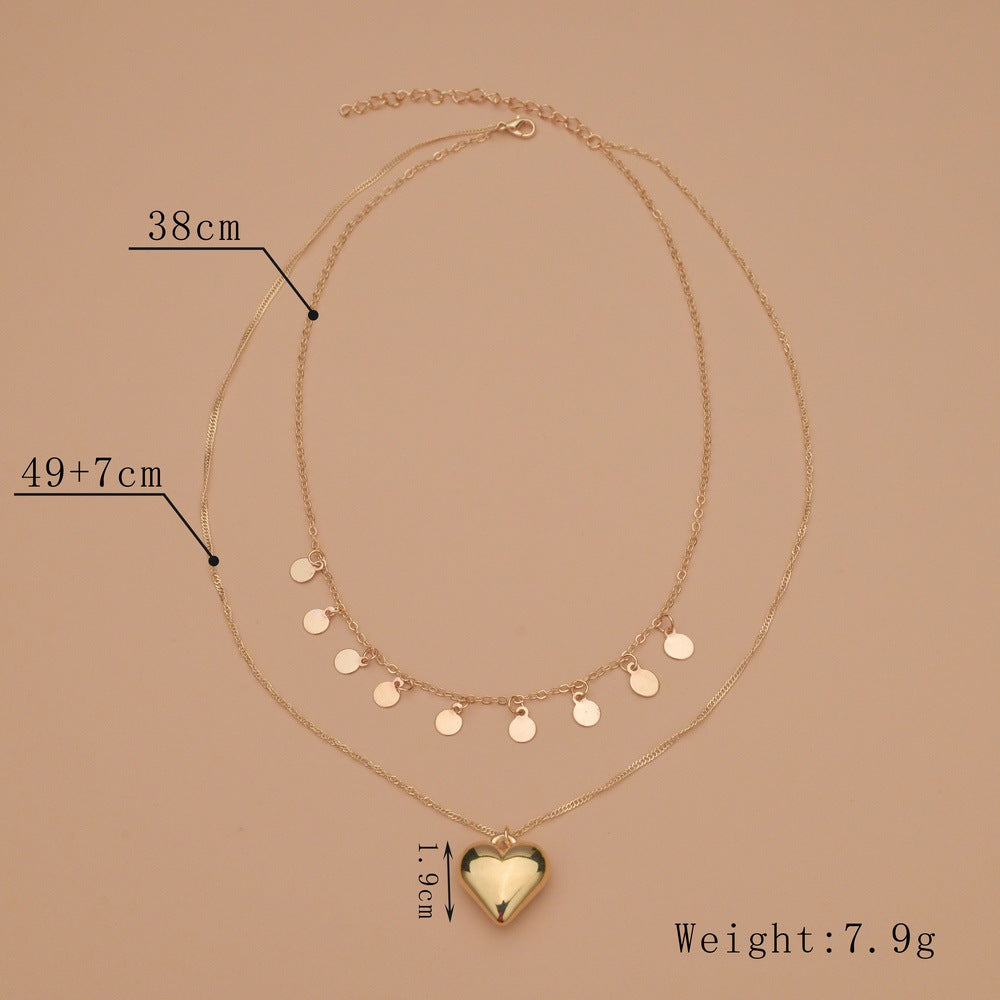 Women's Fashion Peach Heart Round Iron Piece Necklaces