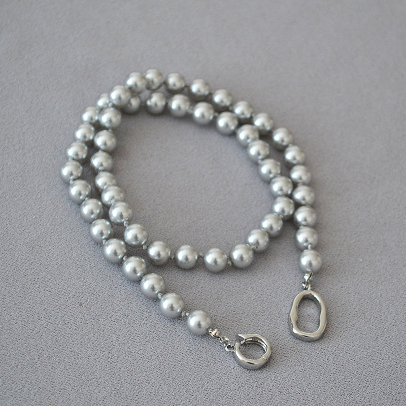 Women's Cool Sier Gray Perfect Circle Pearl Hand Necklaces