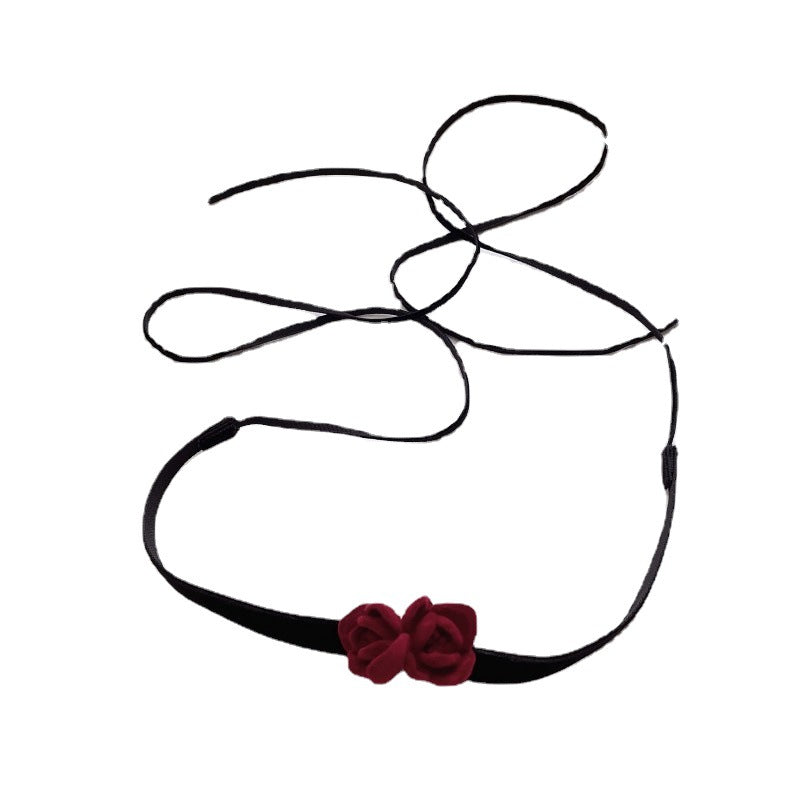 Retro Wine Red Rose Flower Veet French Necklaces