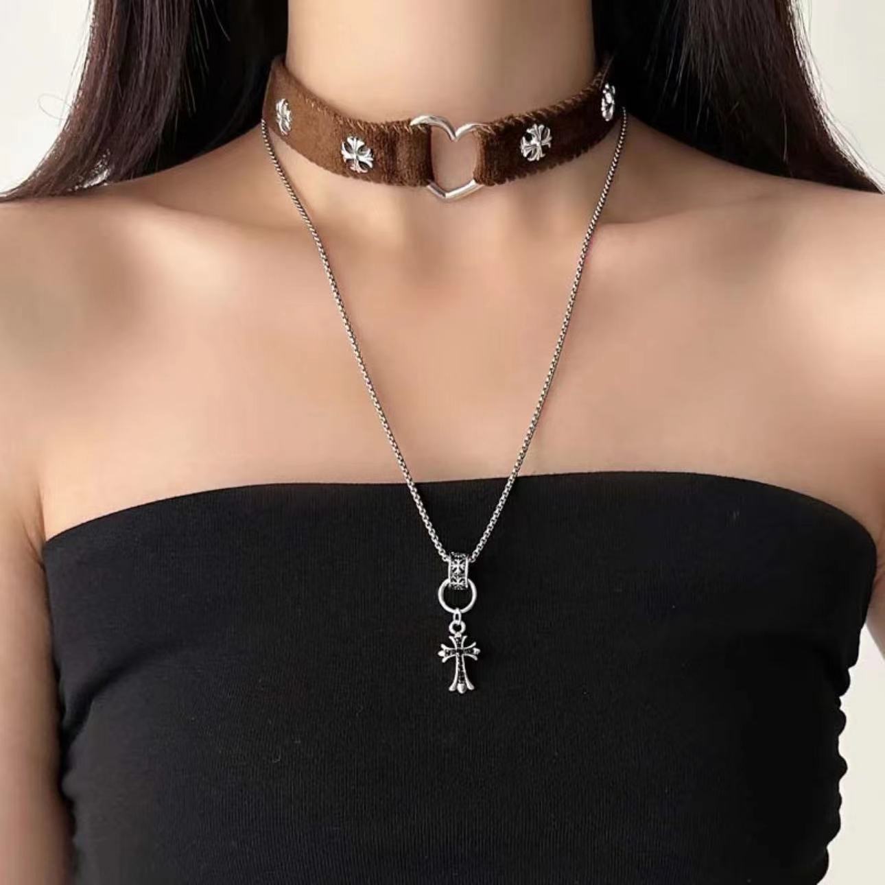 Hollow Heart Trendy Personality Double Layer Necklaces