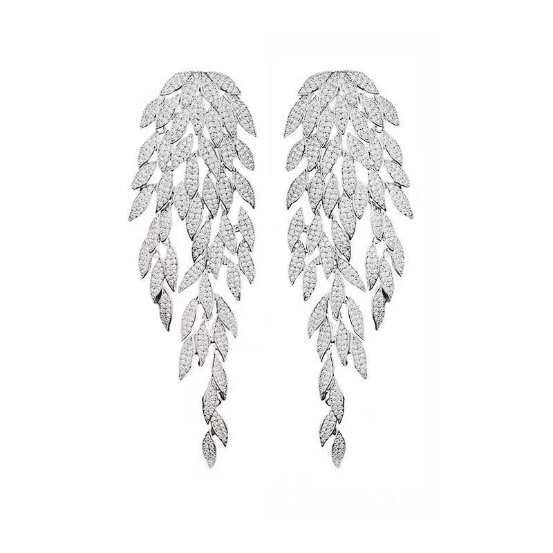 Light Luxury French Elegant Leaves Full Diamond Earrings