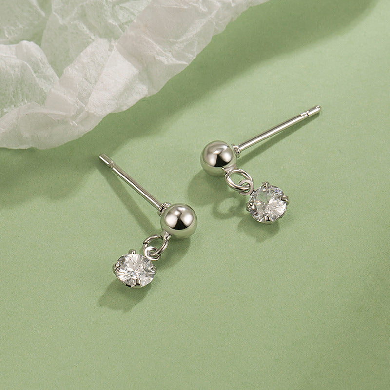 Single Diamond Small Beads Mini Zircon Earrings