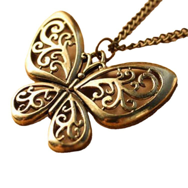 Retro Palace Oil Dripping Hollow Butterfly Sweater Chain Necklaces