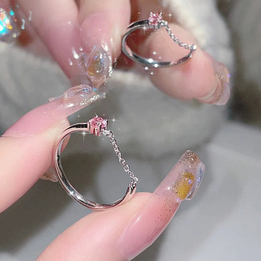 Women's Sterling Sier Pink Diamond Chain Single Rings