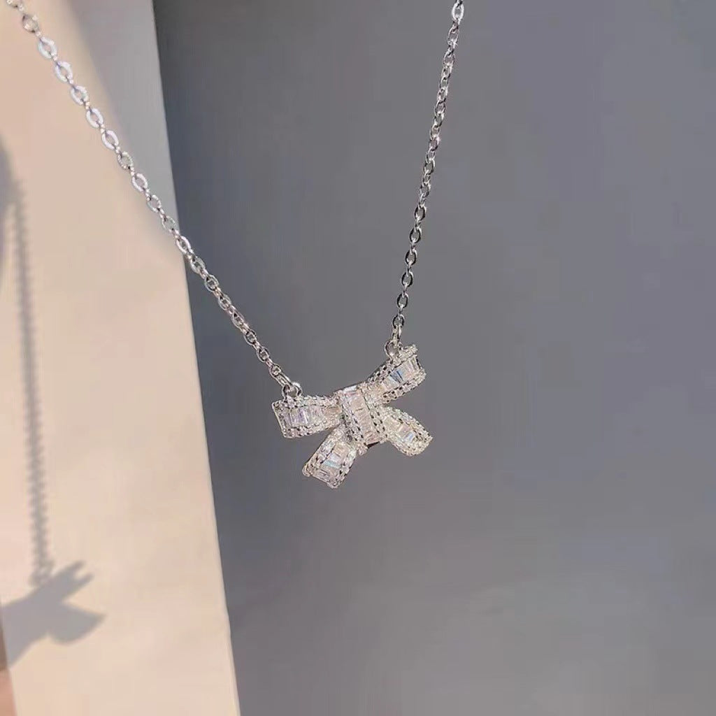 Women's Shining Full Zircon Bow For Trendy Affordable Luxury Texture Necklaces