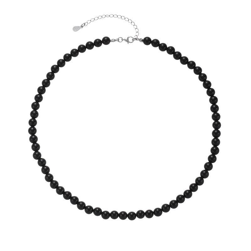 Women's Elegant Black Agate Real Stone Beaded Niche Necklaces