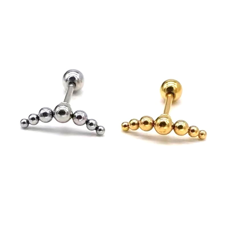 Sterling Sier Round Seven Small Beads Screw Earrings