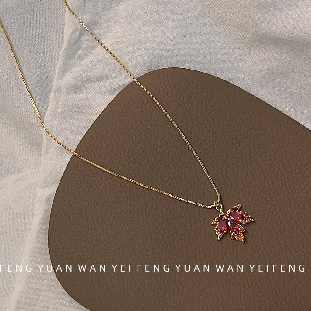 Micro Inlaid Zircon Maple Leaf Plated Necklaces