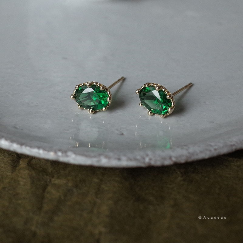 Sterling Sier Gold Plated Emerald Zircon Earrings