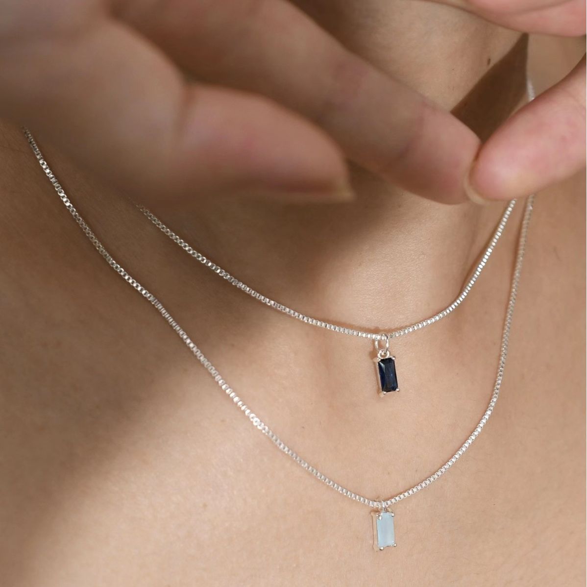 Fresh Blue Color Zircon Twin Clavicle Necklaces