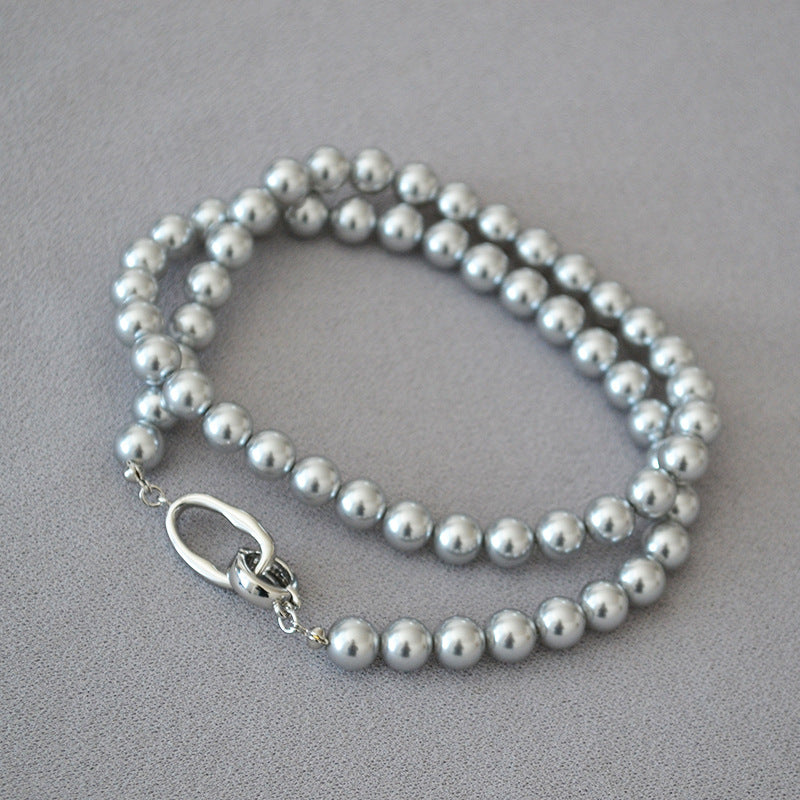 Women's Cool Sier Gray Perfect Circle Pearl Hand Necklaces