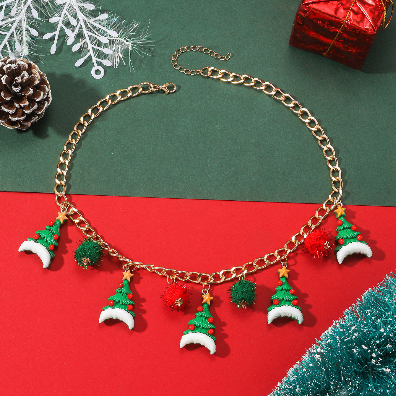 Cartoon Santa Claus Gingerbread Man Tree Necklaces