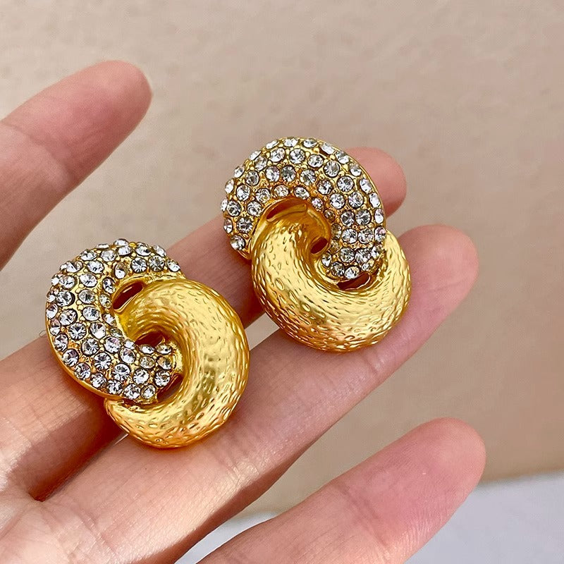 Rhinestone Western Antique Style Ancient Gold Earrings