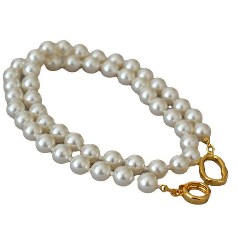 Women's Cool Sier Gray Perfect Circle Pearl Hand Necklaces