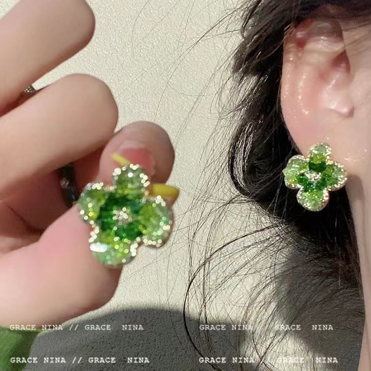 Women's Sier Needle Gradient Crystal Flowers For Earrings