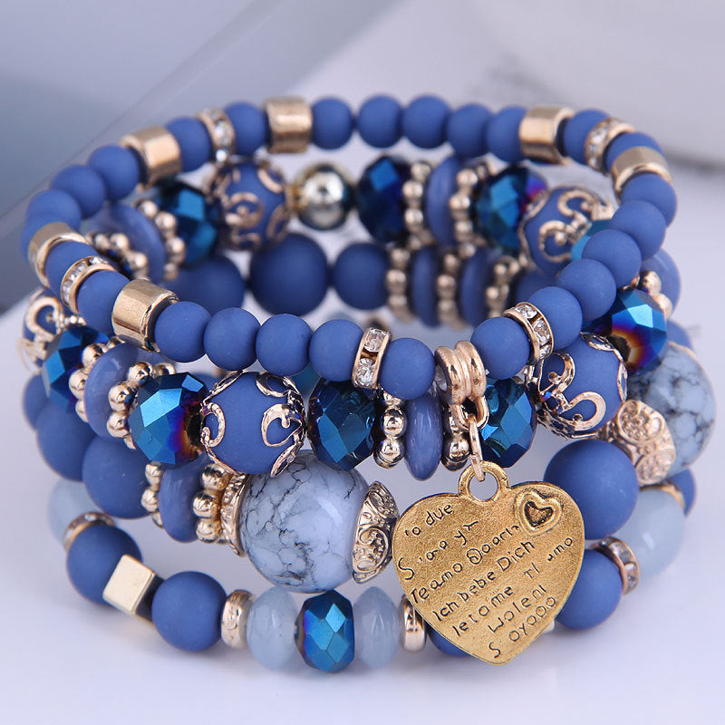 Women's Retro Ethnic Style Elastic Crystal Heart Bracelets