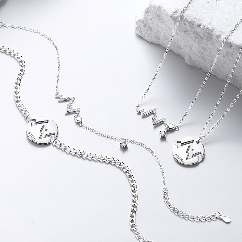 Couple Sterling Sier Niche Heart Ecg Necklaces