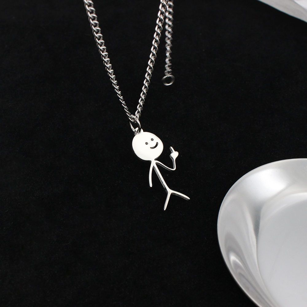 Stickman Bixin Vertical Middle Finger Couple Necklaces