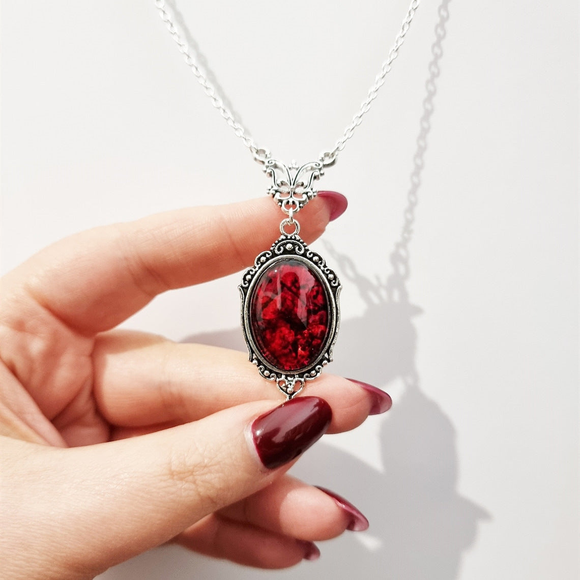 Red Quartz Crystal Sier Plated Butterfly Necklaces