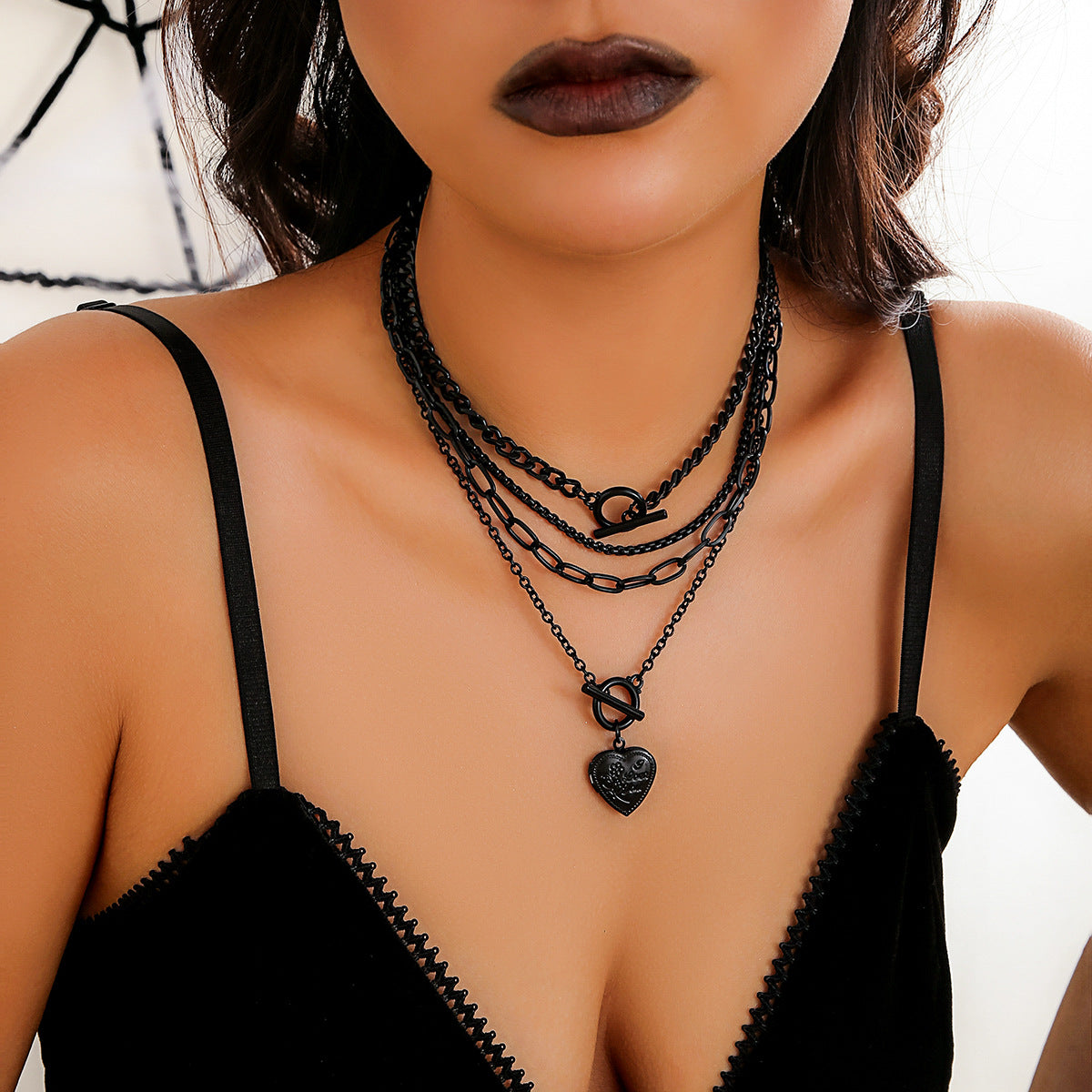 Women's Hip Hop Hot Cold Wind Black Suit Necklaces