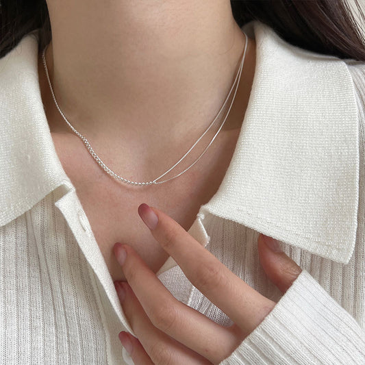 Women's Sterling Sier Asymmetric Stitching Chain Simple Necklaces