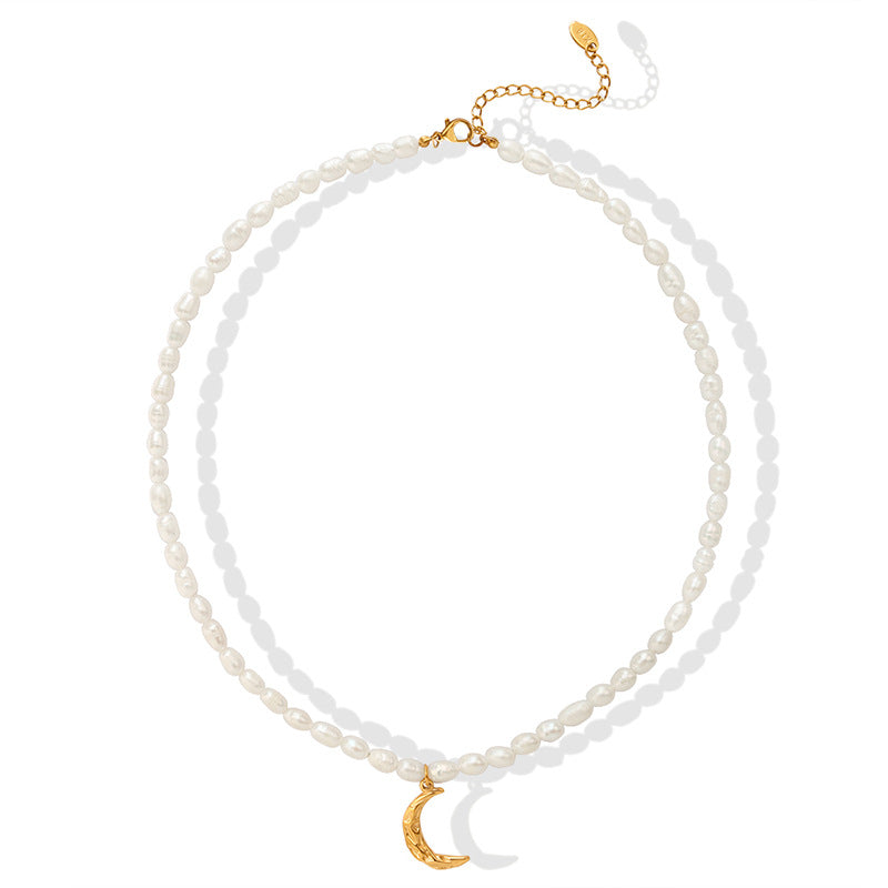 French Fashionable Natural Freshwater Short Pearl Titanium Necklaces