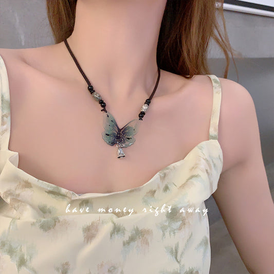 Two-color Antique Braiding String Butterfly Pendant Necklaces