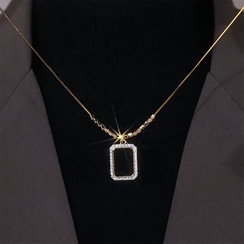 Women's Luxury Black Small Square Design Clavicle Chain Necklaces